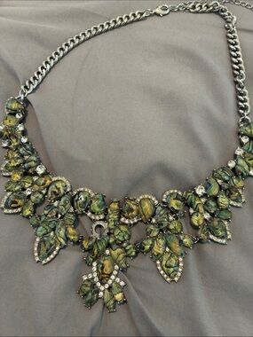 Statement Green Marbled Crystal Necklace - Unbranded